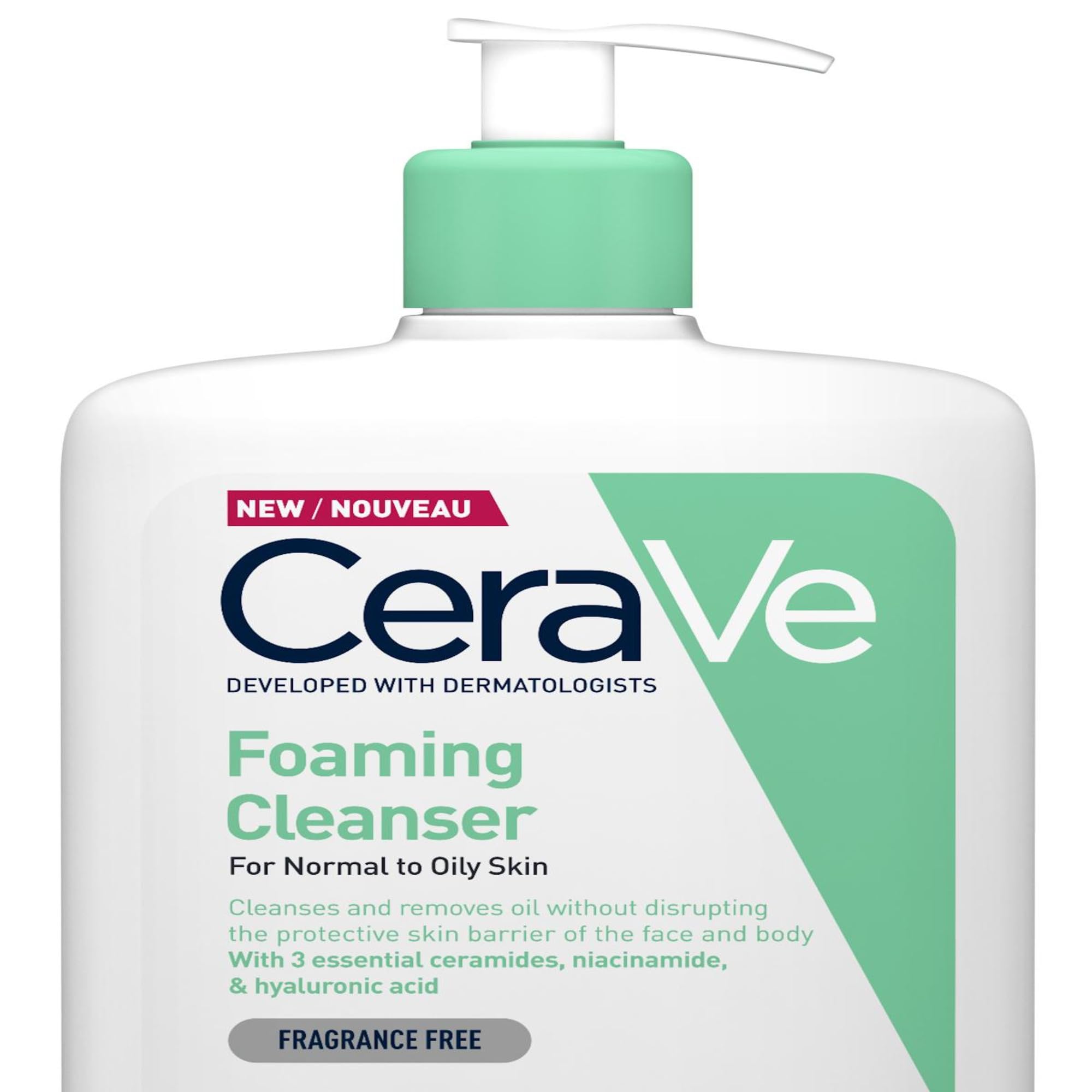 Cerave Foaming Cleanser For Normal To Oily Skin With 3 Essential Ceramides, Niacinamide & Hyaluronic Acid, 1000Ml