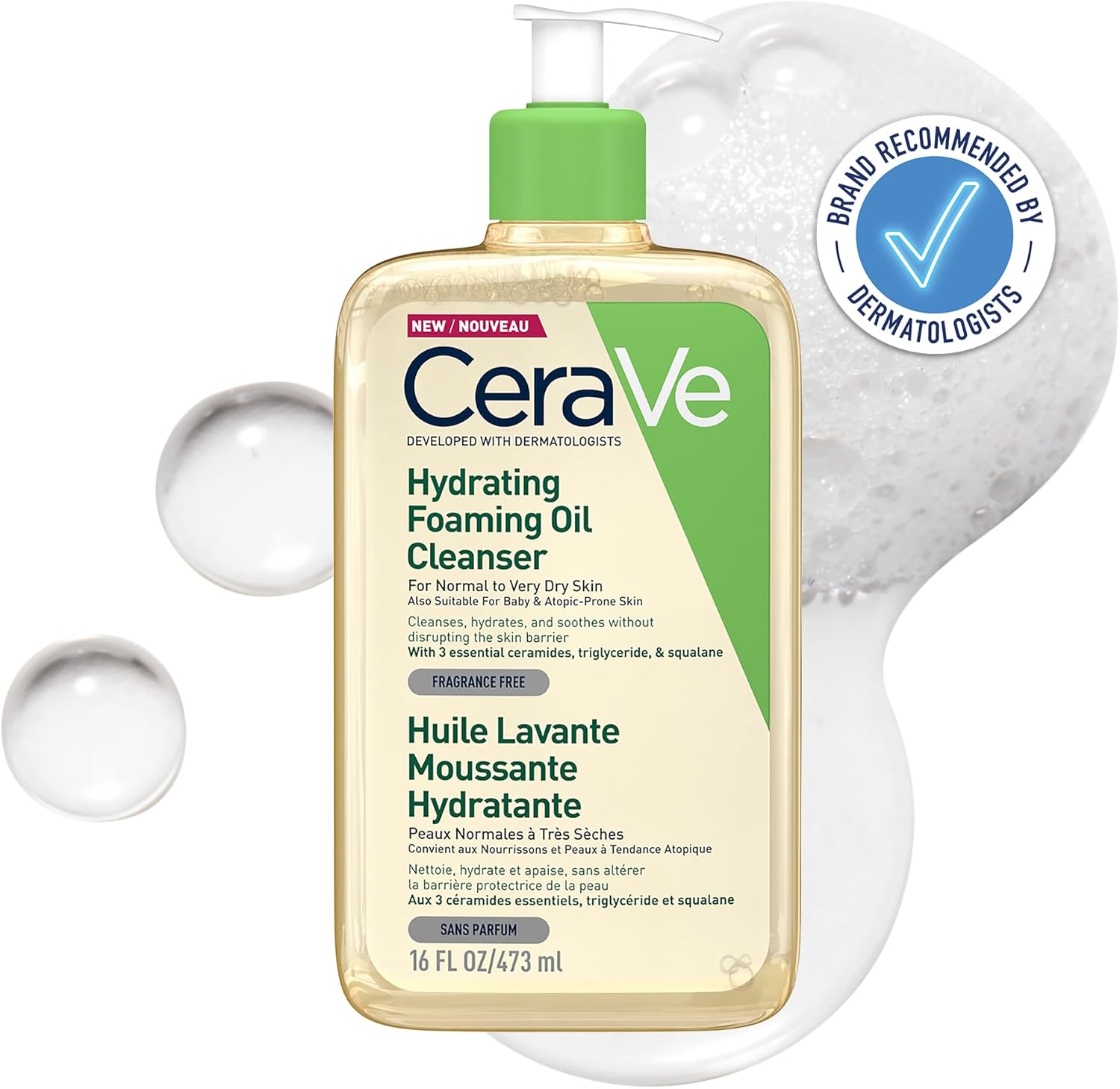 CeraVe Hydrating Foaming Oil Cleanser for Normal to Very Dry Skin, 473ml
