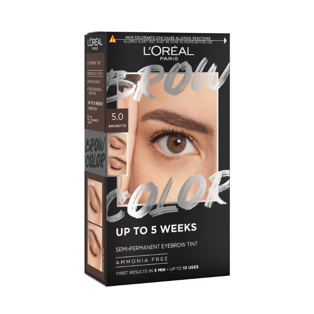 L'Oreal Paris Brow Colour Up To 5 Weeks Semi-Permanent Eyebrow Tint Ammonia Free, 5.0 Brunette, 15Ml