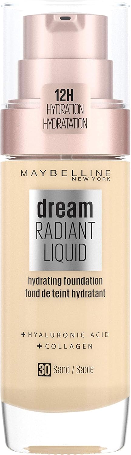 Maybelline New Yok Dream Radiant Liquid Hydrating Foundation with Hyaluronic Acid and Collagen, 30 Sand, 30ml