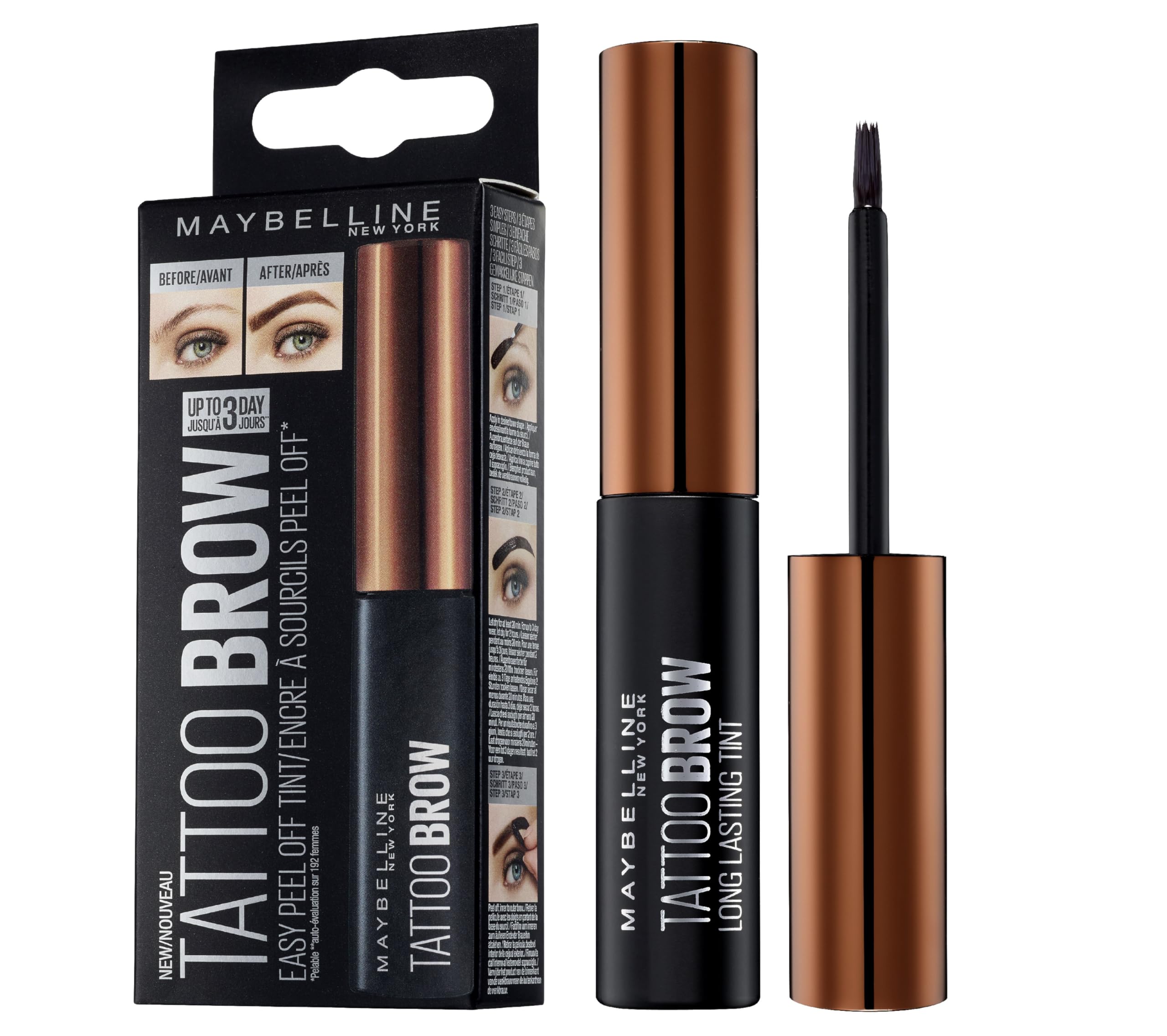 Maybelline Tattoo Brow Peel-Off Eyebrow Gel Tint, Light Brown, 4.9Ml