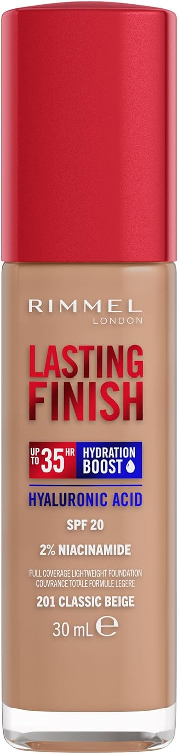 Rimmel Lasting Finish Up To 35Hr Hydration Boost Hyaluronic Acid SPF20, 201 Classic Beige, 30ml