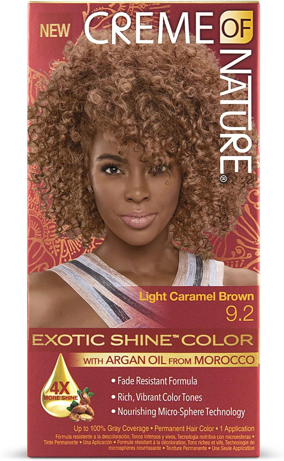 Revlon Creme of Nature Exotic Shine Color With Argan Oil From Morocco, 9.2 Light Caramel Brown, 1 Count