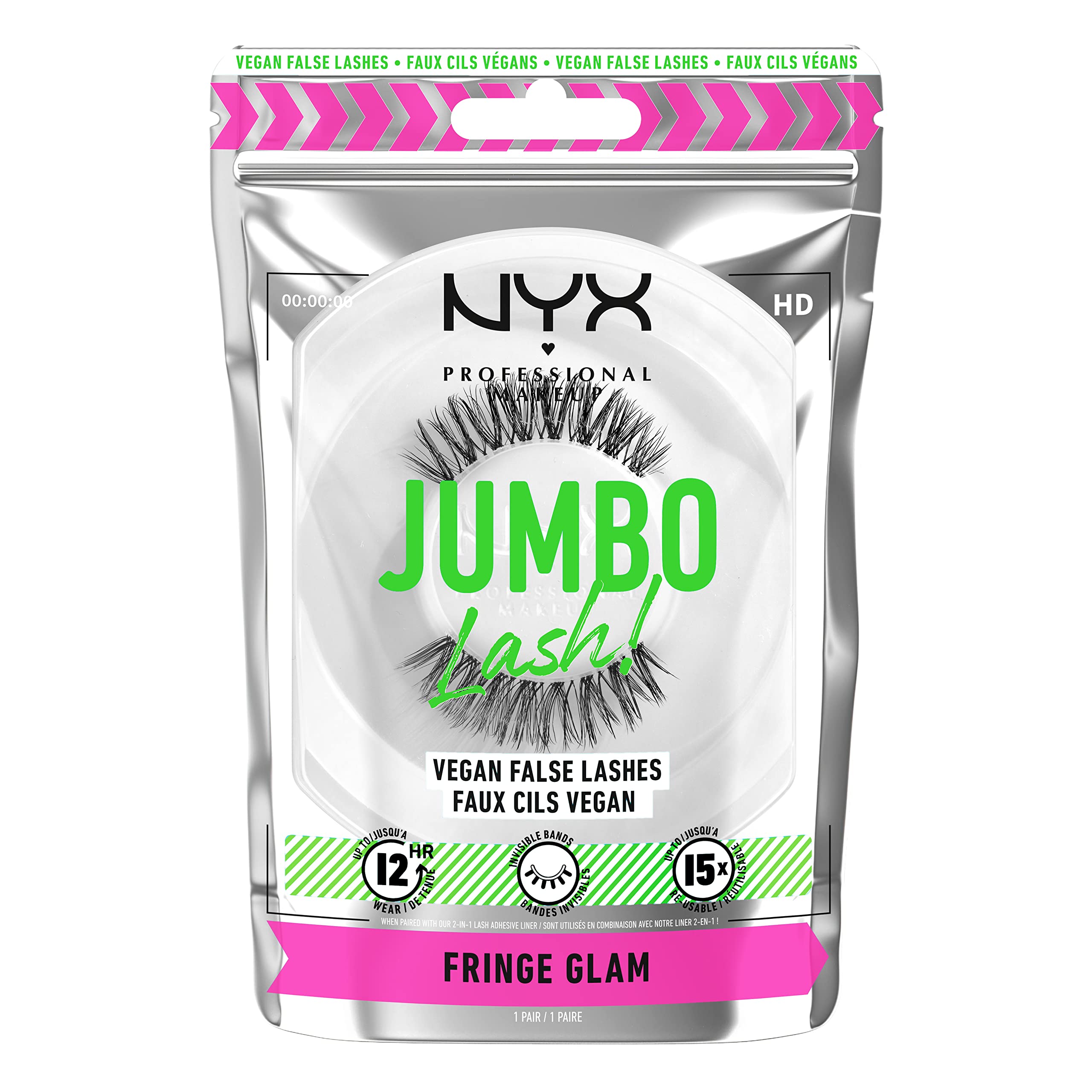 Nyx Professional Jumbo Lash! Vegan False Lashes Fringe Glam, 1 Pair